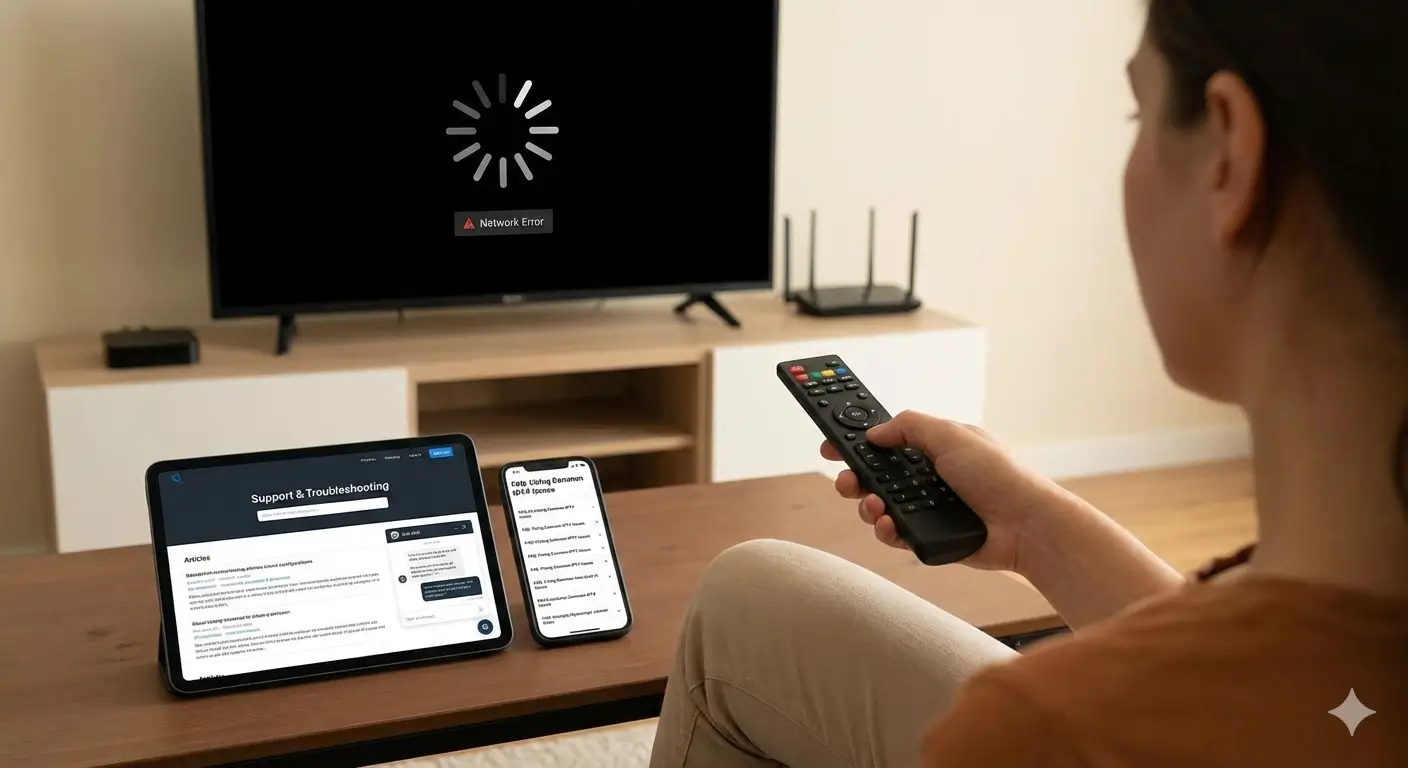 Illustration explaining how to fix IPTV buffering and network errors with better internet speed