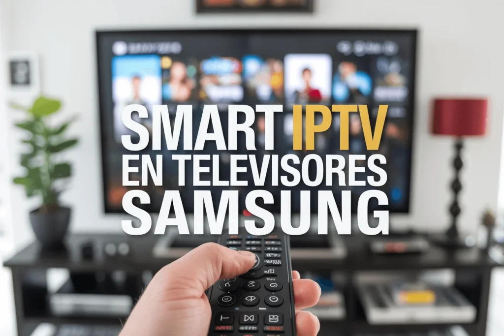 Título SMART IPTV en televisores SAMSUNG enfocado con fondo borroso