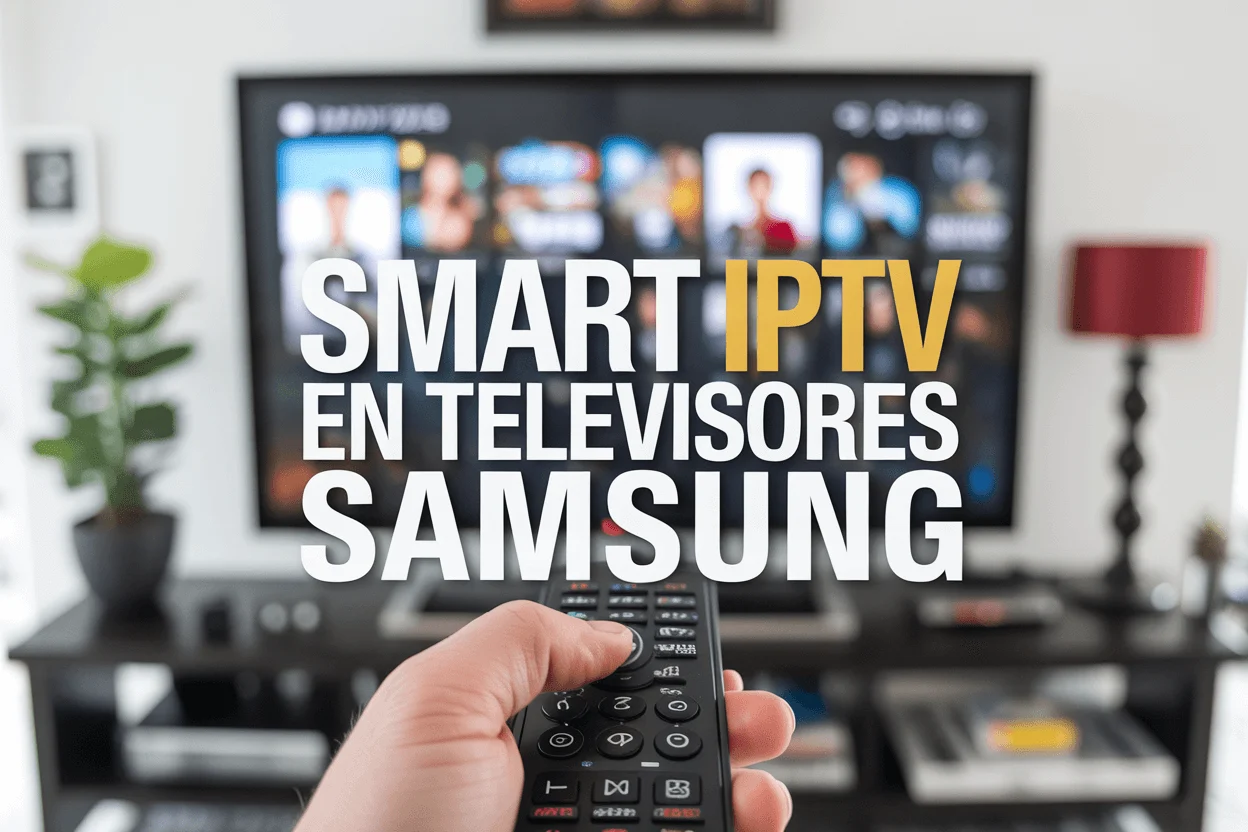 Título SMART IPTV en televisores SAMSUNG enfocado con fondo borroso