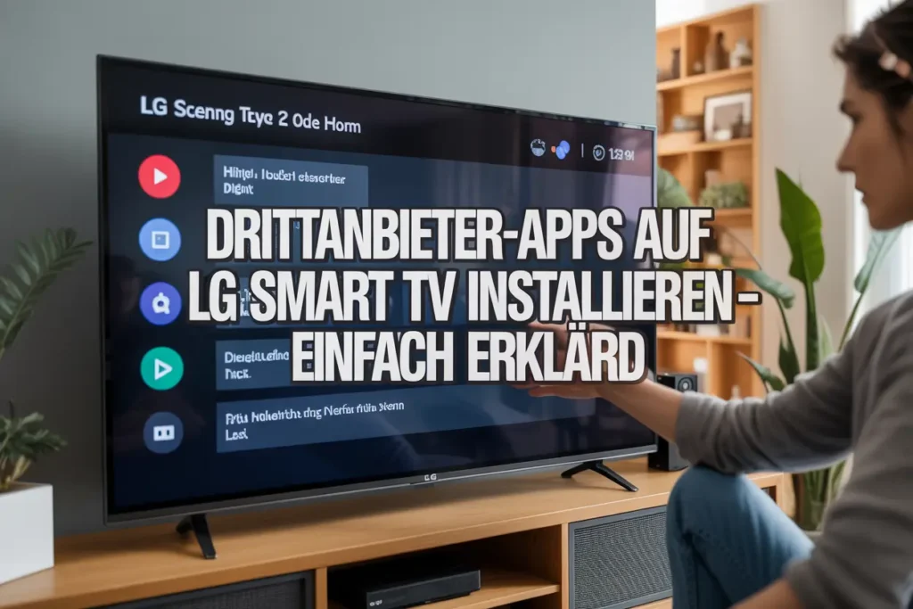 Titel über Installation von Drittanbieter-Apps auf LG TV mit unscharfem Hintergrund