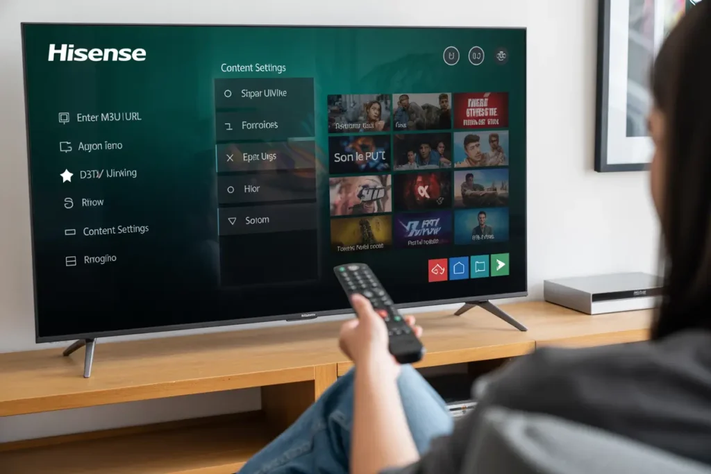 SS IPTV abierto en un televisor Hisense mostrando el menú de configuración