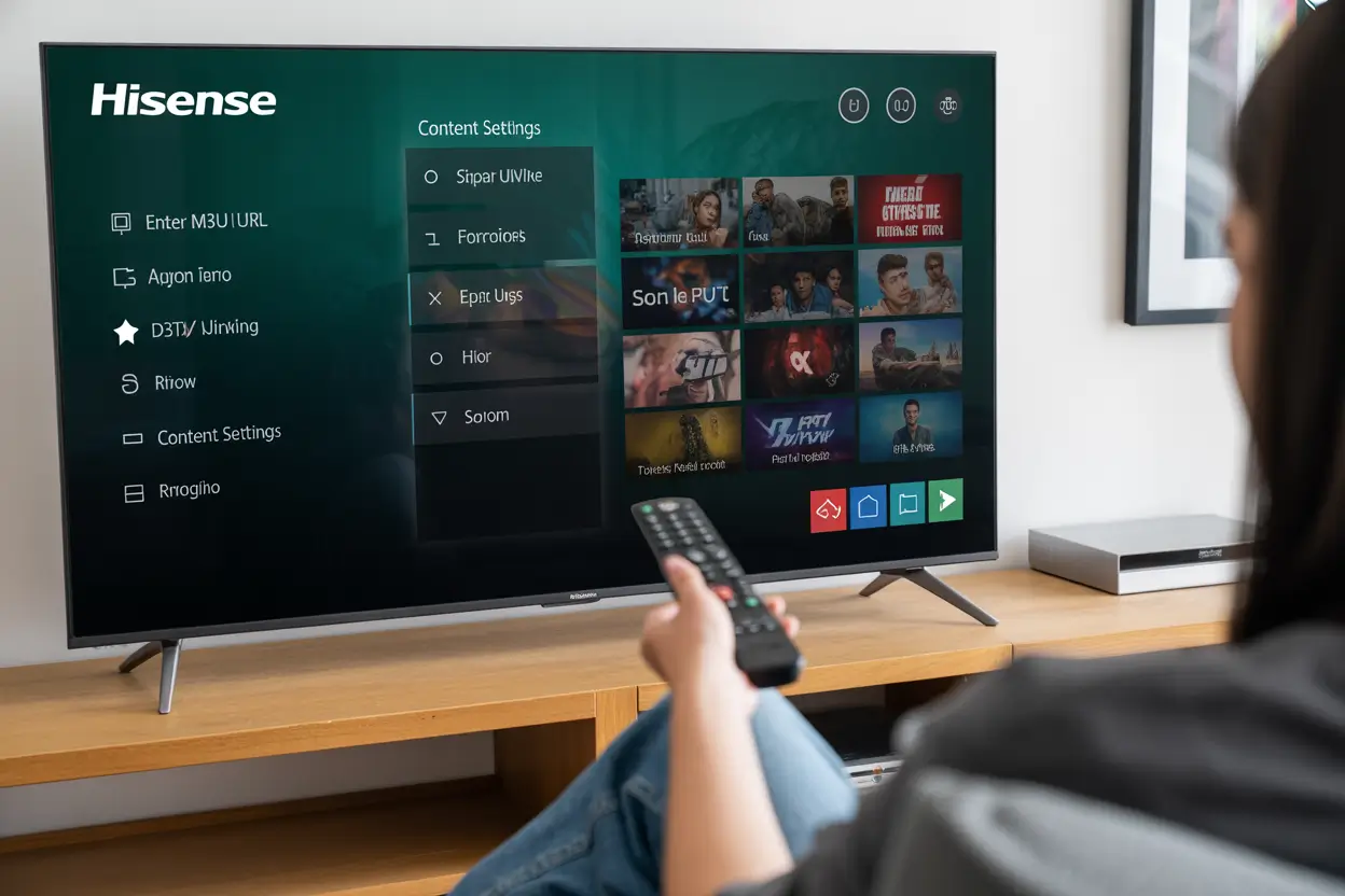 SS IPTV abierto en un televisor Hisense mostrando el menú de configuración