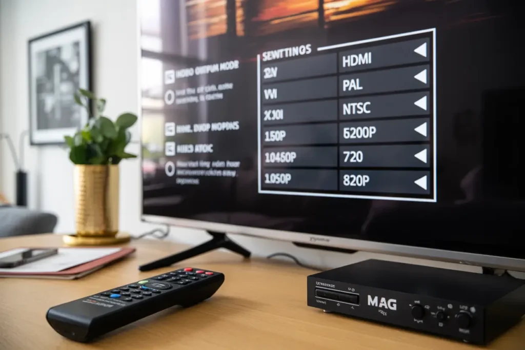 TV settings screen showing video output and graphic resolution options