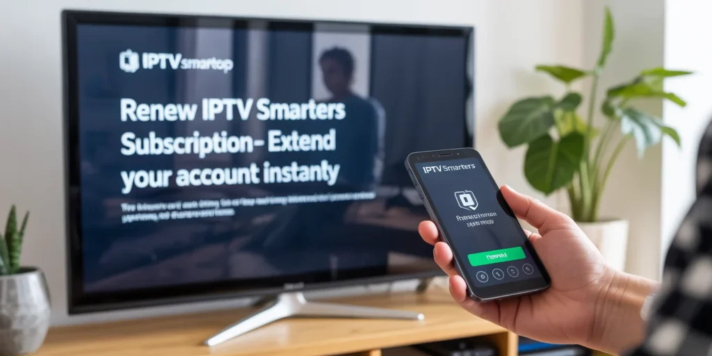 Renew IPTV Smarters subscription text on screen with blurred background