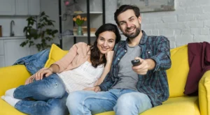 Couple enjoying safe streaming