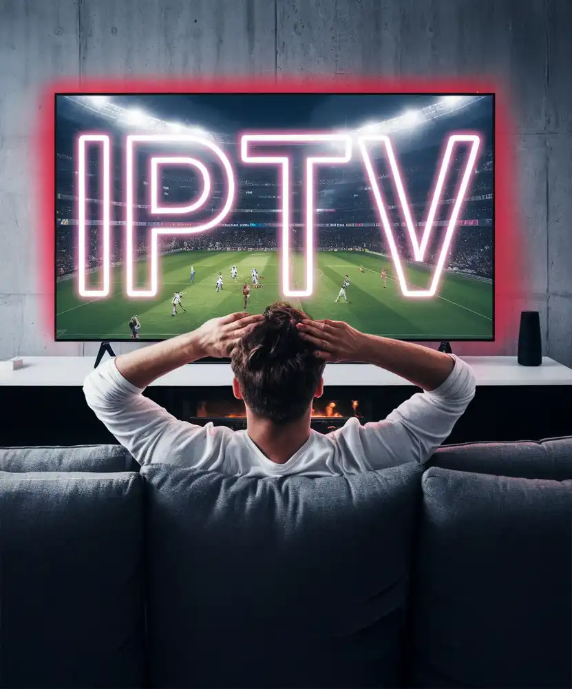 IPTV service dashboard showing live TV channels and movies list for speed testing context